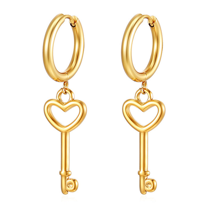 Key pendant earrings 18K stainless steel earrings