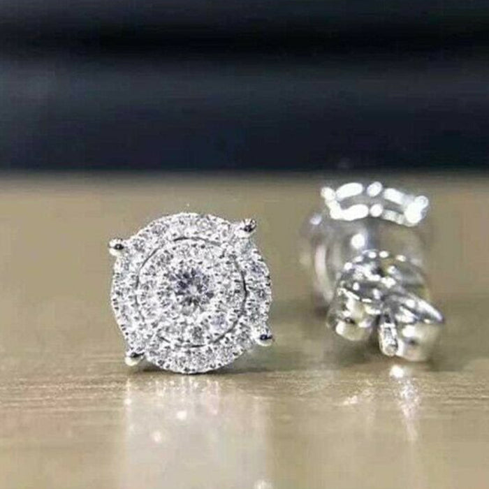 Pendientes de platino con diamantes redondos y circonitas incrustadas