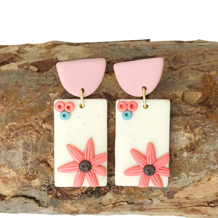 Handmade Flower Clay Earrings - Vintage Sunflower and Daisy Design