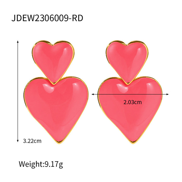 Trending European 18K Gold Plated Heart Enamel Pendant Earrings - Simple Fashion Jewelry for Women