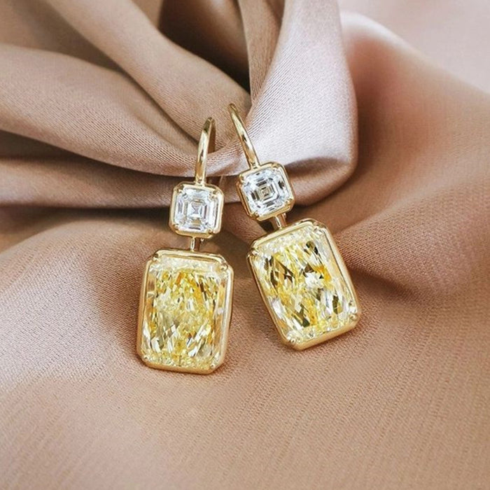 Colored Gemstone Earrings Yellow Diamond Square Zircon Earrings