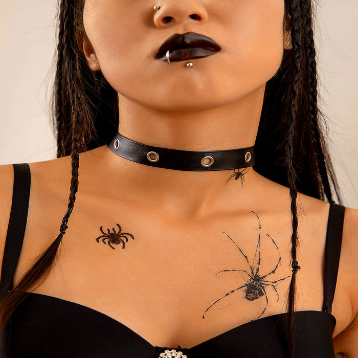 Gothic Punk Velvet Chain Necklace with Metal Choker