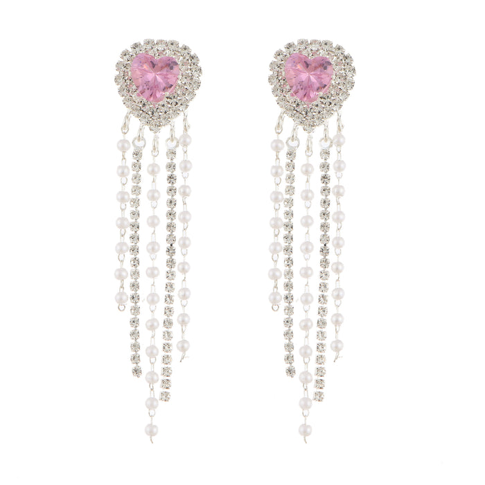 Exaggerated Heart Earrings - Multi-Layer Rhinestone Dangles for a Bold Look