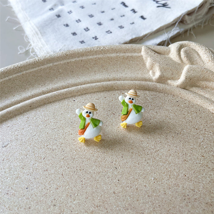 Cartoon duck earrings retro fun resin earrings