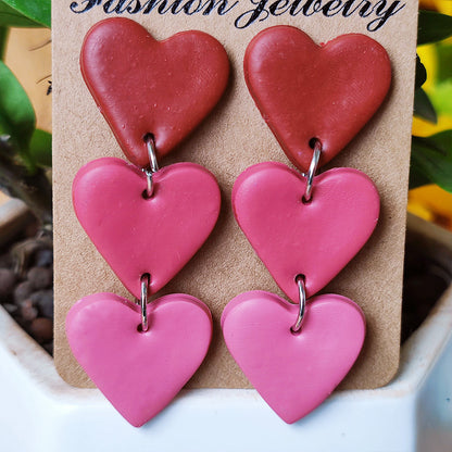 Handmade Heart Gradient Clay Earrings - Elegant Pastoral Vacation Style