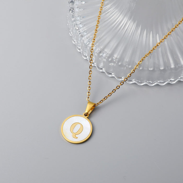 Round shell letter necklace, 18K stainless steel clavicle chain wholesale