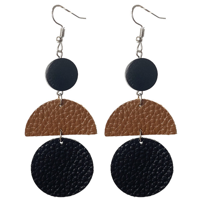 Geometric Patchwork Leather Earrings with Trendy Colors