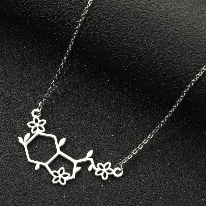 Chemical molecule pendant necklace, fashionable polygonal flower leaf stainless steel jewelry wholesale