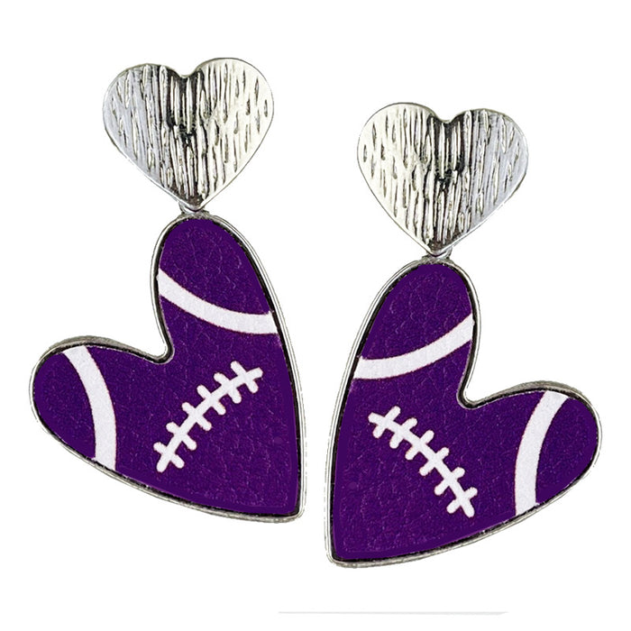 Cheerleader Leather Earrings with Football Heart and Multicolor Design