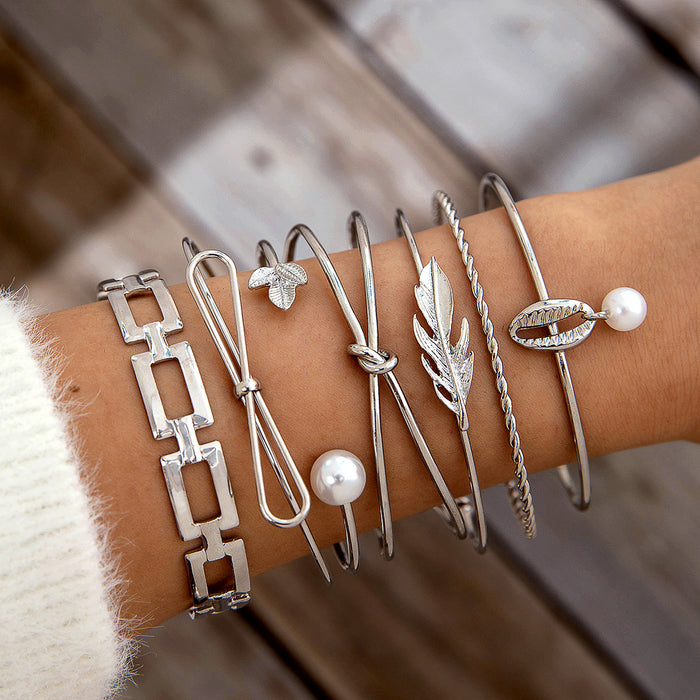 Simple Wide Bracelet Set - Geometric Round Bangle Jewelry