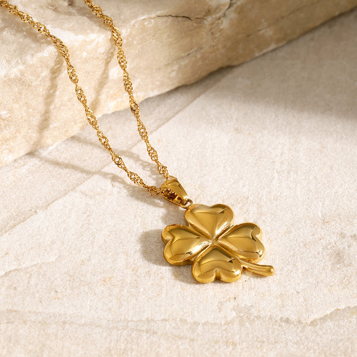 18K Gold-Plated Stainless Steel Clover Pendant Necklace - Trendy Simple Titanium Steel Jewelry for Summer