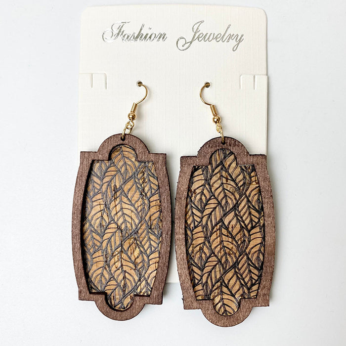 Wooden Leopard Print Earrings - Geometric Colorful Leather