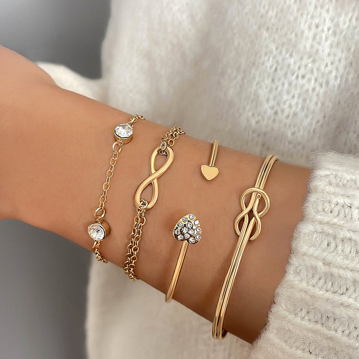 INS-Inspired Heart Cuff Bracelet Set - Retro Lucky Infinity Design