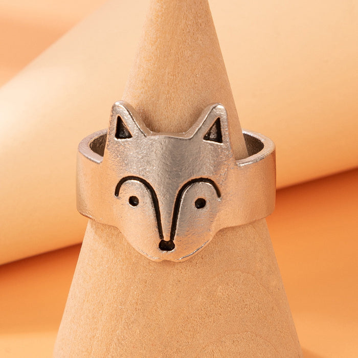 Simple punk style fox leopard ring three-piece animal design combination