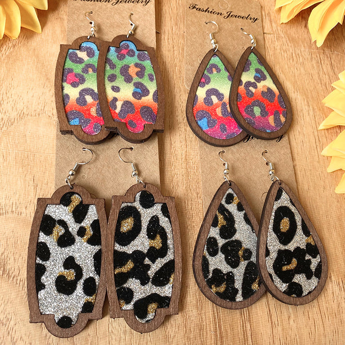 Wooden leopard print earrings