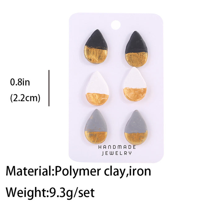 Geometric Water Drop Clay Earrings - Brushed Gold Texture for a Chic Look