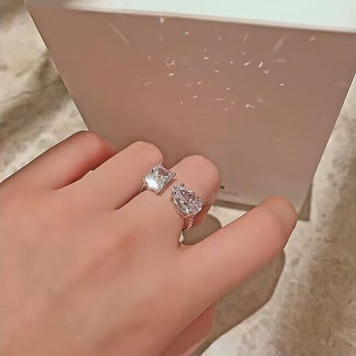 Zircon teardrop geometric open ring for women fashion niche