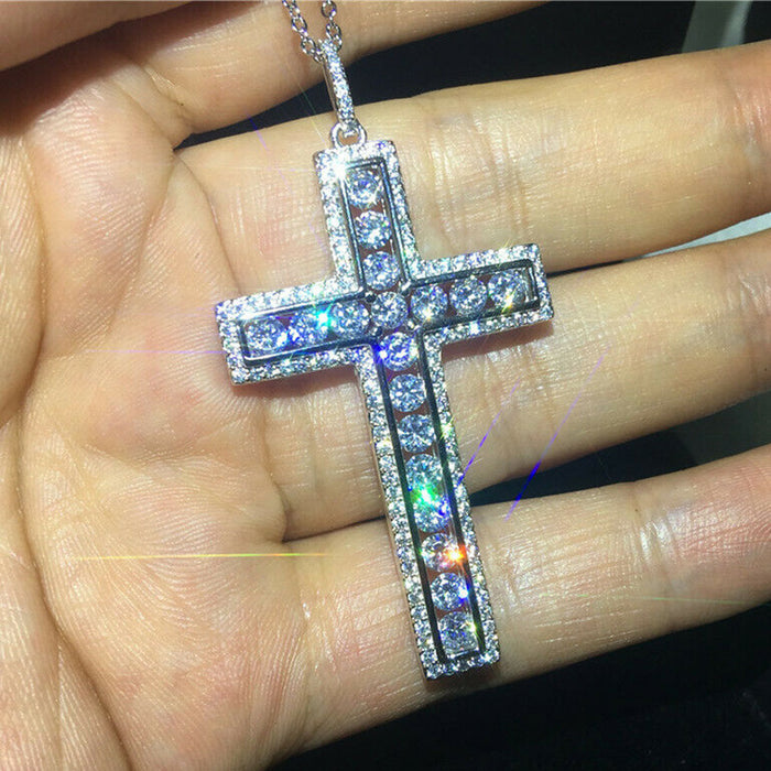 Hip-hop cross zircon necklace geometric full diamond clavicle chain