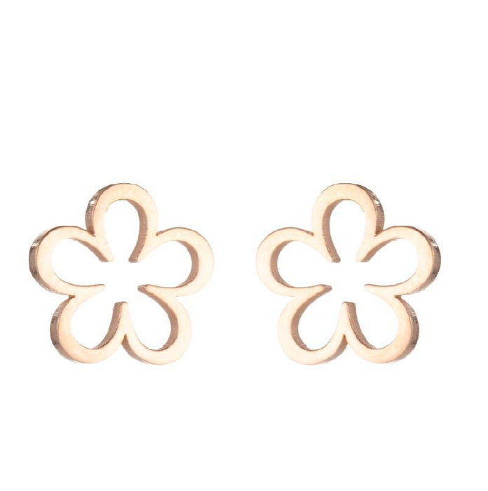 Floral Hollow Stainless Steel Stud Earrings - French-Style Vintage Jewelry - wallojewerly 