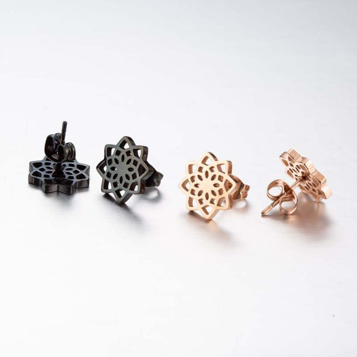 Lotus Flower Stainless Steel Stud Earrings - Vintage-Inspired Hollow Floral Jewelry