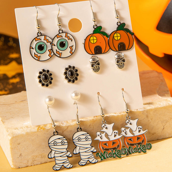 Halloween funny skull ghost earrings devil eye oil drop earrings set