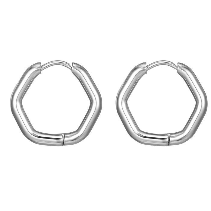 Round hexagonal stainless steel earrings simple trend unisex titanium steel earrings