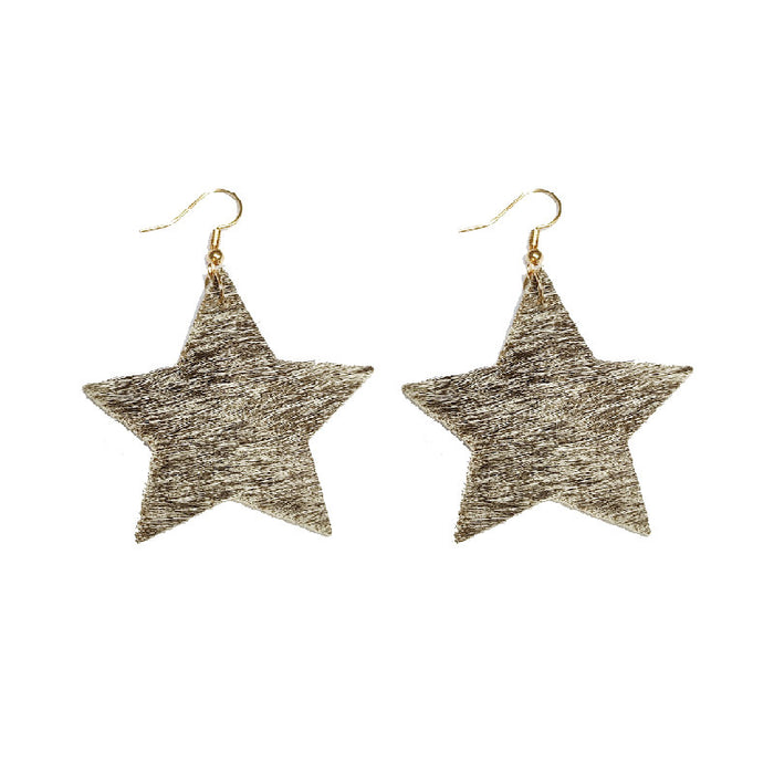 Western Long Hair Leather Star Earrings with Texas Wild Style