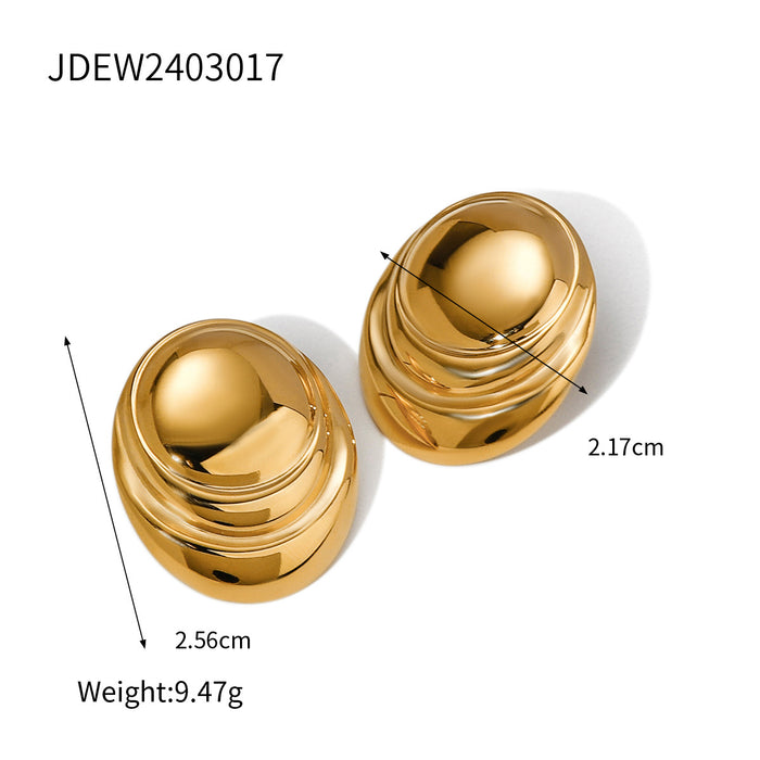 18K Gold Plated Stainless Steel Oval Concave Earrings - Elegant and Trendy Jewelry