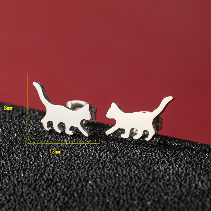 Pendientes de acero inoxidable con forma de gato que camina: joyas divertidas y divertidas con forma de animal