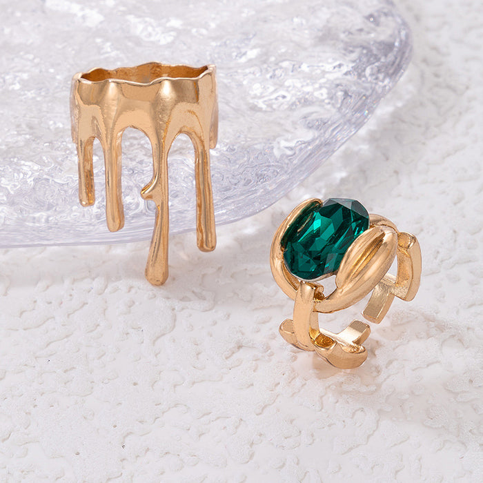 Gold ring two-piece set simple and creative, imitation gemstone geometric irregular 80