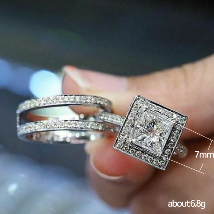 Creative two-in-one square zircon couple rings for men and women