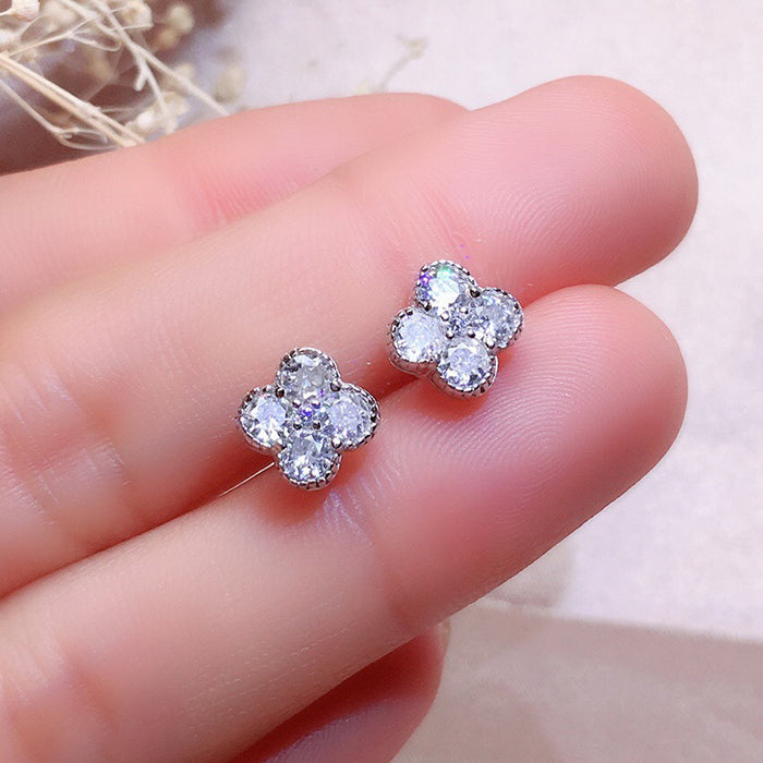 Lucky four-leaf clover zircon earrings