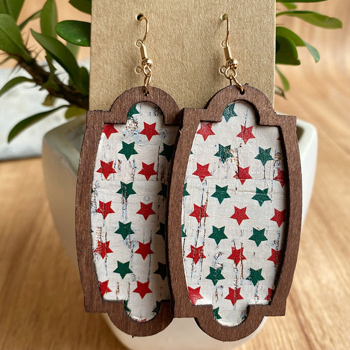 Wooden plaid earrings