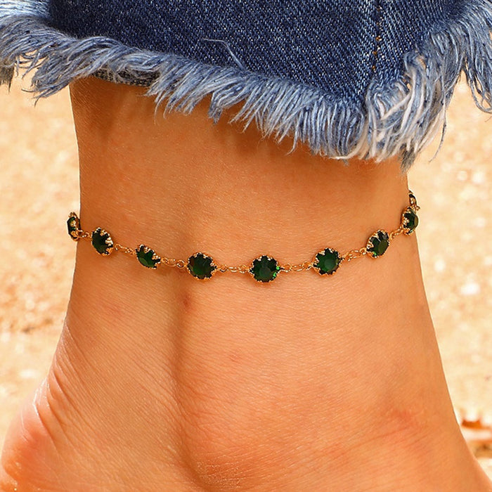 Bohemian Irregular Polygon Anklet with Crystal and Alloy Design