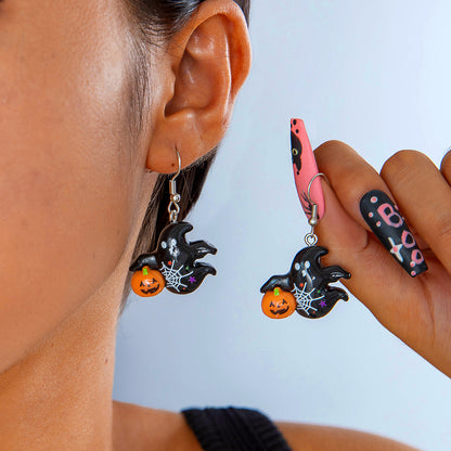 Halloween fun pumpkin spider web earrings dark ghost oil drop earrings earrings for women