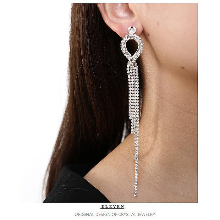 French-Style Long Earrings - Luxury Rhinestone Dangles for a Modern Look