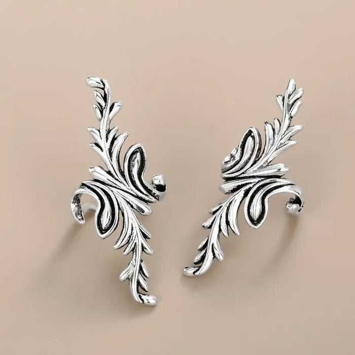 Patterned luxury earrings for non-pierced ears, plant ear clips