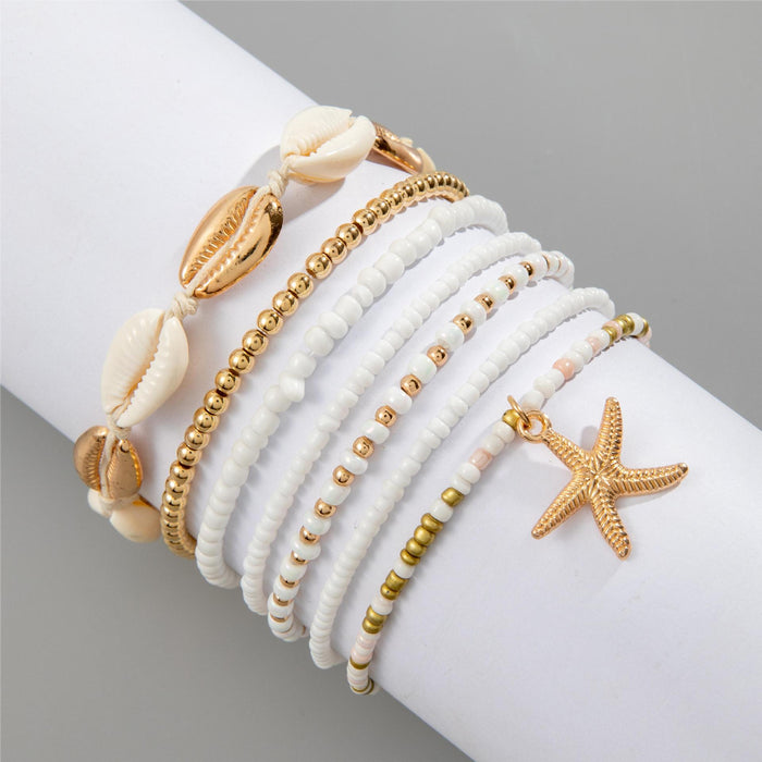 Bohemian Shell and Starfish Bracelet Set – Beach-Inspired Seven-Piece Jewelry