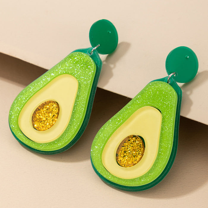 Acrylic Sequin Avocado Earrings Geometric Resin Fruit Earrings