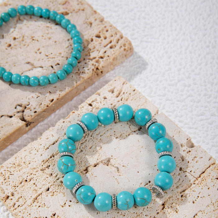 Bohemian Turquoise Beaded Layered Bracelet Set - Luxury Rhinestone Chain Jewelry