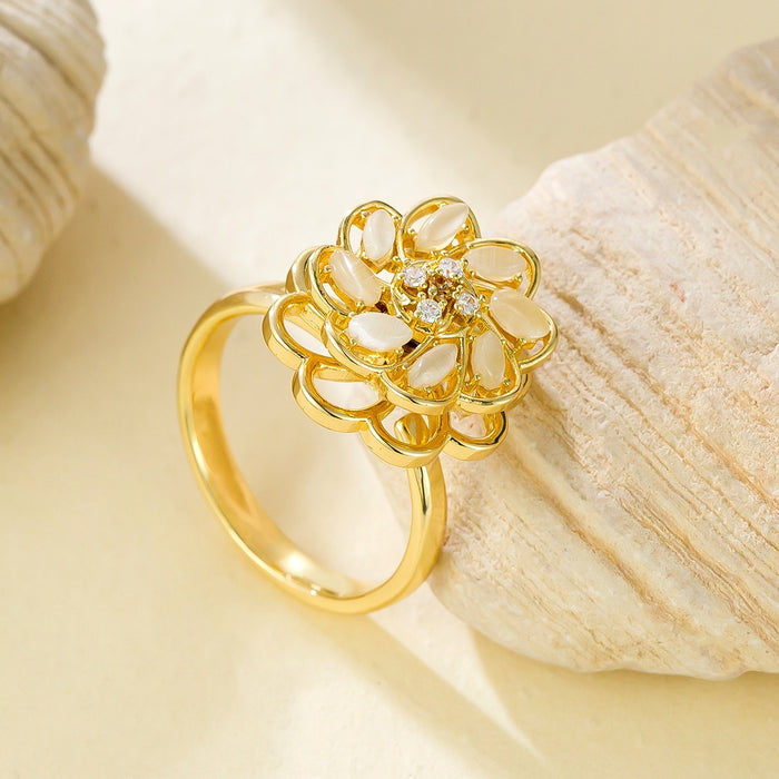 Wholesale copper micro-set zircon cat's eye flower rotating ring