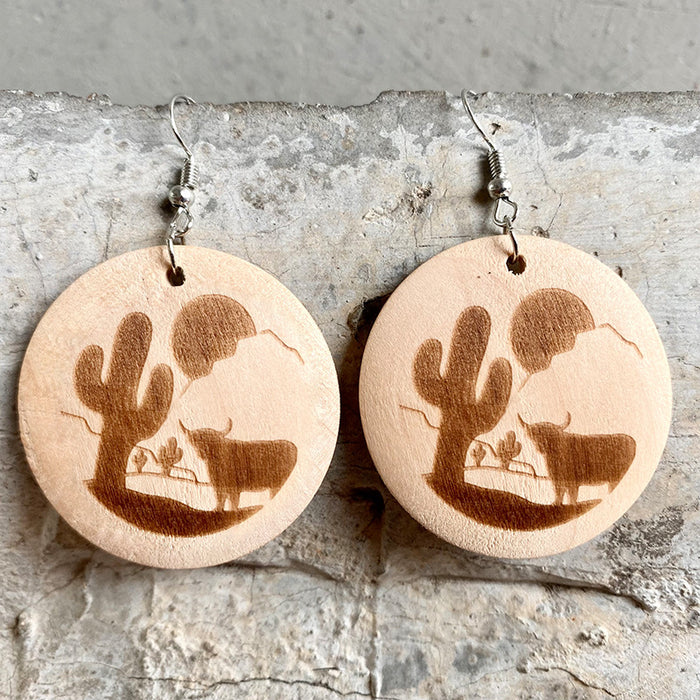 Wooden cactus horse earrings