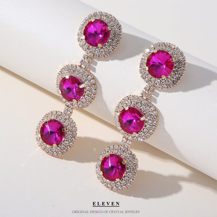 Korean Vintage Red Gemstone Earrings - Elegant and Luxurious Rhinestone Jewelry for Women