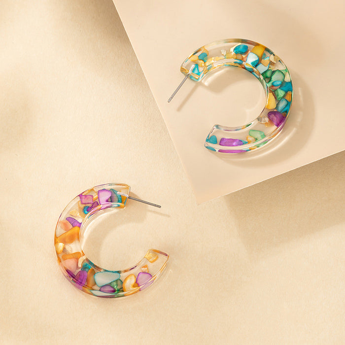 Cylindrical Acetate Acrylic C-Shaped Trendy Earrings