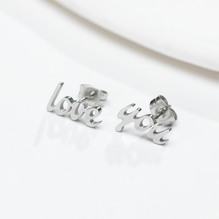 Love You Asymmetric Stainless Steel Stud Earrings - Cute and Playful Jewelry for Couples