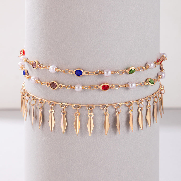 Bohemian Tassel Chain Bracelet Set - Three-Piece Multicolor Layered Jewelry