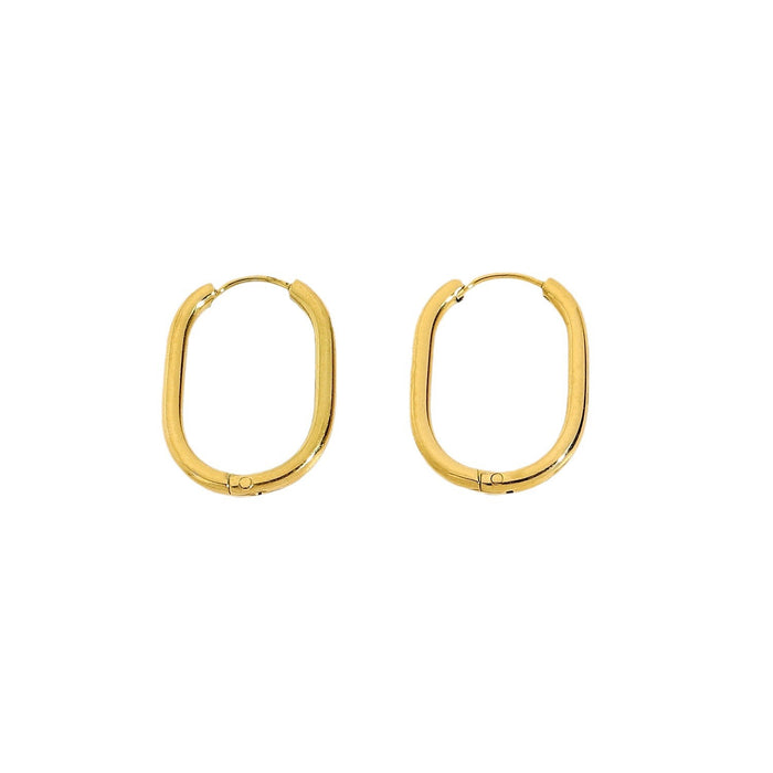 European Fashionable Women's Stainless Steel Hoop Earrings - Geometric Oval Design for New Jewelry