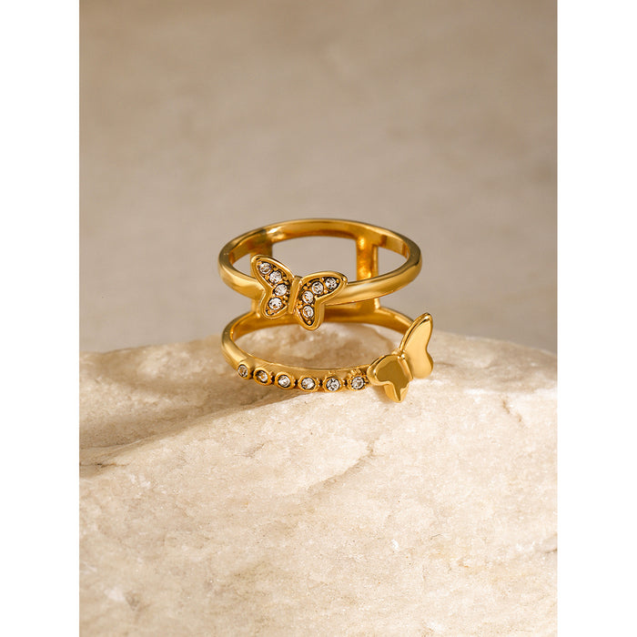 Double Layer 18K Gold Plated Stainless Steel Ring - Minimalist Style