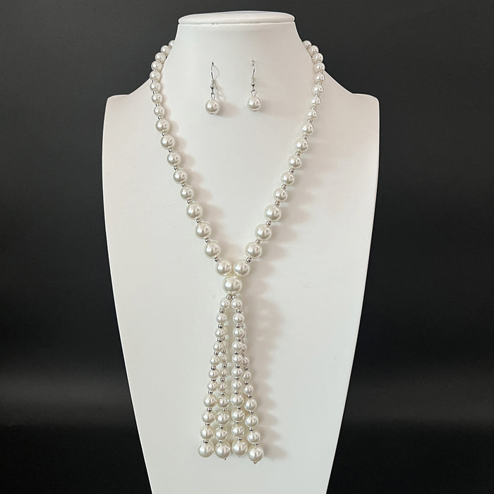 Wholesale glass pearl tassel necklace, bracelet, and earring sets - wallojewerly 