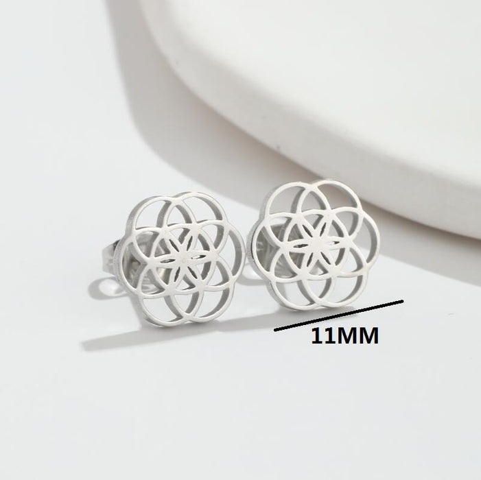 Pendientes de acero inoxidable con forma de flor geométrica: joyas elegantes y chic de acero inoxidable 316